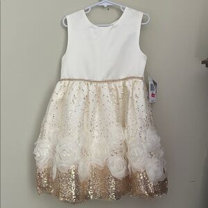 Blueberi Boulevard White and Gold Sequin Kids Dress